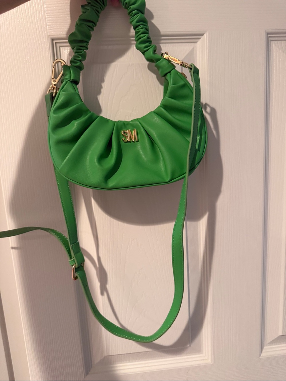 Steve Madden Green Ruched Shoulder Bag with Gold SM Hardware
